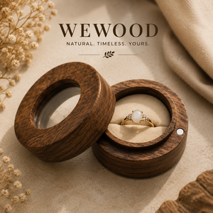 WEWOOD Wooden <b>Ring</b> <b>Box</b> Round Lid Elegant Jewelry Storage Case with Velvet Insert for <b>Rings</b> - Product Image 1