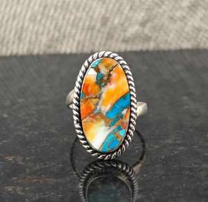 Anillo de Plata de Ley 925 con Turquesa Ostra, Amuleto Bohemio, Joyería Artesanal con Piedras Preciosas, Regalo - Product Image 1