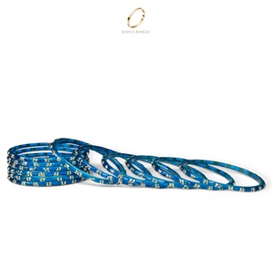 Bracelets de mariée en verre bleu goutte de pluie de style cachemire, ornés de strass et de zircon plaqué or pour femmes, vente en gros - Product Image 5