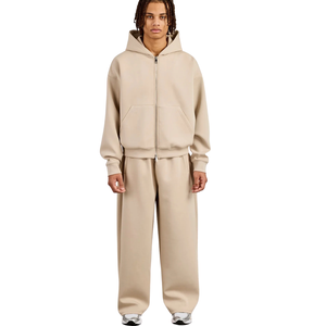 Men's Casual Hooded Full <b>Zip</b> Hoodie with Wide Leg <b>Trousers</b> Two Piece Relaxed Tracksuit Drawstring Waist Long Sleeved Lounge Sets - Product Image 4