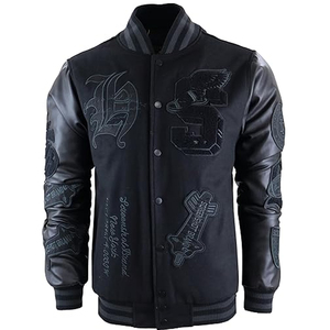 แจ็คเก็ตวาร์ซิตี้พรีเมียมสำหรับผู้ชาย ปักโลโก้ตามสั่ง แขนหนังผสมขนสัตว์ แจ็คเก็ตเบสบอลทรงบอมเบอร์ ขายส่ง - Product Image 4