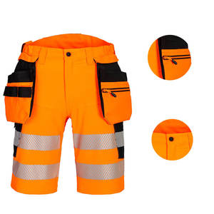 Shorts de travail décontractés haute visibilité à lacets, longueur genou, avec poches holster amovibles, réfléchissants, multi-poches, séchage rapide, couleur unie - Product Image 5
