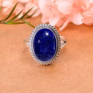 Bague en lapis-lazuli, argent sterling 925, réglable, bijou de créateur, fait main, cadeau de luxe pour femme - Product Image 1