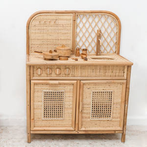 Cuisine miniature en rotin naturel pour enfants, cuisinière pour tout-petits, jeux de rôle, prix bas - Product Image 2