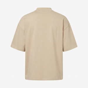 Men's Beige T Shirt High Neck Crew Neck Oversized Short Sleeve Casual Streetwear Minimalist Cotton <b>Tshirt</b> - Product Image 4