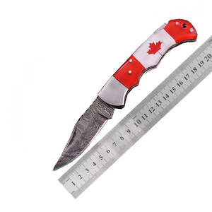 Couteau pliant en acier Damas, manche en résine noire et bois Pakka, étui, couteau de chasse EDC de haute qualité - Product Image 6