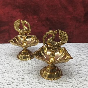 Antique Style Brass Oil <b>Lamp</b> Set with Engraved Back Design, Multi Diya Stand for Religious Puja and Cultural Festive Decoration - Product Image 1