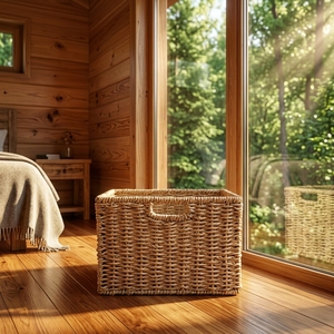 Cesta de Almacenamiento de Fibra Natural, Cesto Tejido a Mano, Organizador Encajable, Caja Texturizada de Artesano Balinés, Decoración Boho para el Hogar - Product Image 2
