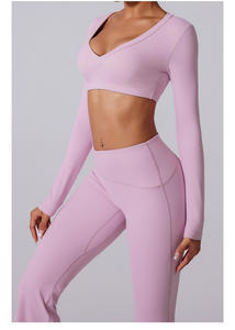 Ropa Deportiva para Mujer, Camiseta de Yoga sin Costuras de Color Sólido, Manga Larga, Top Corto para Entrenamiento, Secado Rápido, Transpirable, Conjuntos de Yoga - Product Image 2