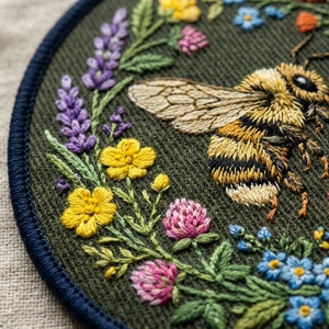 Patch brodé circulaire avec motif floral, appliqué en tissu fait main à coudre pour vêtements et accessoires - Product Image 5