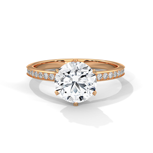 Classic Brilliant Round Cut Lab Grown Diamond Ring With Six Claws Prong Setting Solitaire Ring With Paved Band In 14k Rose Gold - Product Image 1
