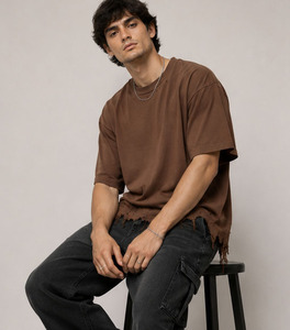 Camiseta de manga corta para hombre, estilo oversize, desgastada, grunge, con lavado ácido, cuello redondo vintage, casual, streetwear, hombros caídos - Product Image 4