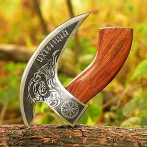 มีดตัดพิซซ่ารูปขวานไวกิ้ง งานแฮนด์เมดเกรดอุตสาหกรรม ด้ามไม้ ทรงขวาน ใช้หั่นพิซซ่า ของขวัญ อุปกรณ์กลางแจ้ง พร้อมปลอก - Product Image 2