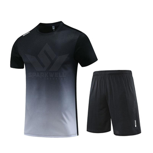 Men's Black Sports T Shirt and Shorts <b>Set</b> Crew Neck Quick Dry <b>Knitted</b> Polyester Spandex Workout Activewear - Product Image 3