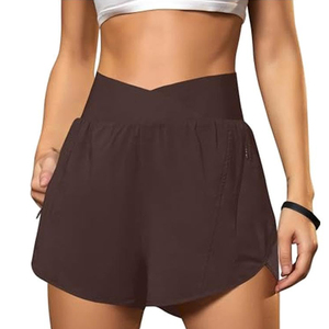 <b>Women's</b> High Waisted Brown Sporty <b>Shorts</b> Quick Dry Elastic Waist Loose Fit Gym Running <b>Bermuda</b> <b>Shorts</b> With Pockets - Product Image 1