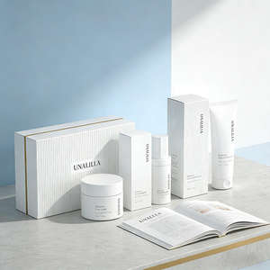 Emballage cosmétique de luxe personnalisé avec impression à l'écran - Pot de crème 70g, tube de nettoyant 100g, flacon de lotion en plastique 50ml et boîte - Product Image 1