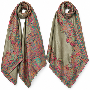 Moonlight Zari Stole Shawl for Women 70×200 cm Elegant Reversible <b>Wool</b> Stole with Multicolor Mughal Antique Zari Border - Product Image 1