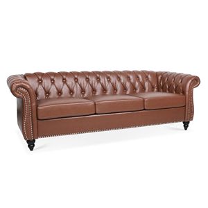 Divano Chesterfield a Tre Posti con Braccioli Arrotolati in PU Marrone 84.65 per Soggiorno - Product Image 4