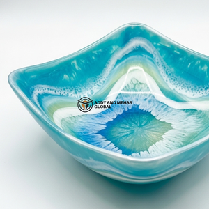 ชามตกแต่งทรงโค้งสีน้ำเงินสวยหรู เป็นมิตรกับสิ่งแวดล้อม ทำด้วยมือ ชามเสิร์ฟผลไม้ดีไซน์ทันสมัย สำหรับโต๊ะอาหารและห้องครัว - Product Image 2