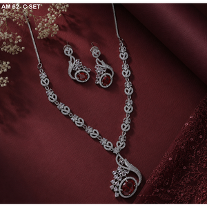 American Diamond Necklace Set with CZ Stones MIJ Luxury Silver Plated <b>Bridal</b> Jewelry Set Silver Plated Alloy Fashion Necklaces - Product Image 5