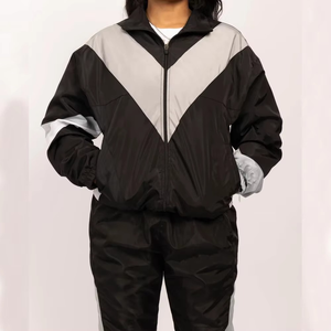 Conjunto Deportivo Casual de Invierno para Hombre, Color Negro Neón y Gris, Dos Piezas, Chaqueta Cortavientos, Pantalón Deportivo, Spandex/Poliéster, Resistente al Viento, Transpirable, Color Sólido - Product Image 2