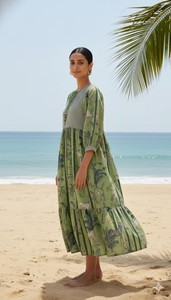 Vestido Midi de Algodón con Estampado de Tigre Verde, Hecho a Mano, para Mujer, Verano - Product Image 2