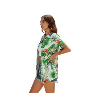 Women Tropical Print Shirt Hawaiian Style Button Down Summer Beach Top Batwing Sleeve Blouse - Product Image 2
