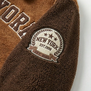 Wholesale Two Tone <b>Sherpa</b> Varsity <b>Jacket</b> | Brown Teddy Bomber with Applique | OEM Streetwear & Collegiate Outerwear Supplier - Product Image 4