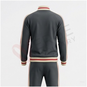 Ensemble de survêtement gris pour homme, manches longues, col montant, fermeture éclair sur le devant, rayé, respirant, coupe classique, vêtements d'automne - Product Image 2