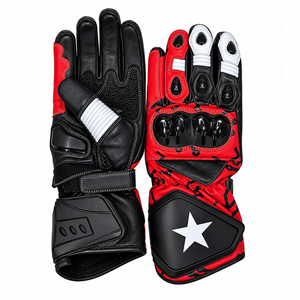 Gants de course moto de compétition en cuir pleine manche unisexe avec protection renforcée paume et articulations pour extérieur et salle de sport - Product Image 1