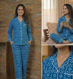 Nouvel Arrivage Ensemble de Pyjama d'Été pour Femme en Coton 100% Imprimé au Bloc Thermique, Simple, Sexy, Doux, Léger, Confortable et Réversible - Product Image 2