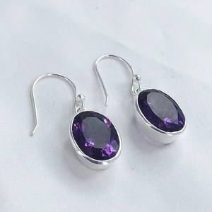 925 Sterling Silver Handmade Natural Amethyst Gemstone Cuff Earrings Boho Christian Fashion Jewelry for Women Gift - Product Image 1