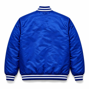 Adult Men's Bomber Satin Jackets Dark Blue Color Street Wear Elastic Cuff Fashion Satin Jacket With OEM Service - Product Image 2