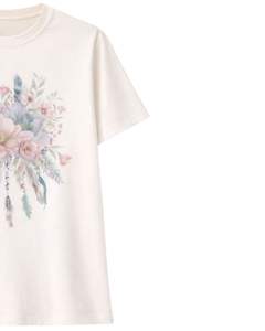 Manufacturer Custom Beige Women Floral Graphic T Shirt Soft Cotton Crew Neck Short Sleeve Casual Summer <b>Top</b> Vintage Boho Style - Product Image 4
