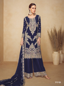 Nouvelle arrivée : Salwar Kameez pakistanais en pure viscose et soie chinon, avec broderies lourdes et cordons, pour la vente à l'exportation - Product Image 5