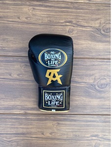 Wholesale No Boxing No Life Canelo Black Real Cowhide Leather Boxing Gloves Mexican Style Lace-Up Hand Grips Moisture Wicking - Product Image 3