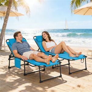 Set di 2 Sedie Pieghevoli Blu per Prendere il Sole all'Aperto - Product Image 1