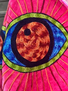<b>Women</b> Boho Pink <b>Velvet</b> Embroidered Eye Pattern Suzani <b>Jacket</b> Full Sleeve Stand Collar <b>Women's</b> Autumn Outerwear - Product Image 3
