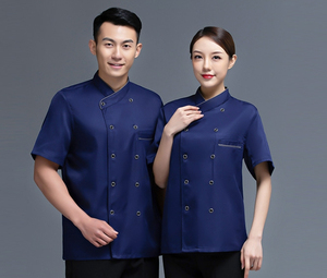 Custom Fashion French Personalized Polyester Cotton Jacket Unisex <b>Kitchen</b> Short Sleeve Restaurant Cafe Chef Uniform - Product Image 4