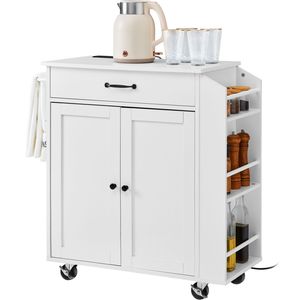 Carrello da Cucina da 32 Pollici con Presa di Corrente, Tavolo Girevole, Porta Spezie, Portasciugamani Regolabile, Mobile Contenitore in Legno e Marmo - Product Image 5