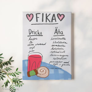 Impresión en lienzo para cocina, póster con ilustración de café y repostería Fika escandinava, obra de arte moderna para decoración de pared de cafetería - Product Image 1