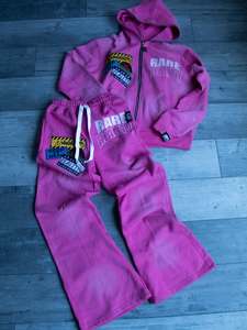 2027 Streetwear Graphic <b>Sweatsuits</b> Cropped Zip up Hoodie and Sweatpants Custom Baggy Distressed Acid Washed Men's Tracksuit Sets - Product Image 2
