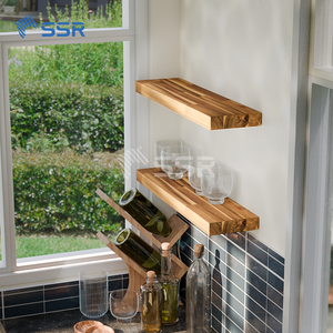 Estantes Flotantes Minimalistas de Madera de Acacia con Borde Cuadrado Rústico, Precio de Fábrica, para Decoración de Sala de Estar - Product Image 3