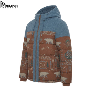 Chaqueta Acolchada con Estampado Gráfico para Hombre OEM – Chaqueta de Invierno Acolchada con Capucha y Cremallera Completa, Diseño Oso Polar Azul y Marrón - Product Image 1