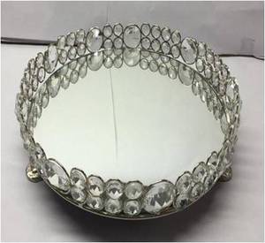 Luxury <b>Mirrored</b> Glass <b>Crystal</b> Beaded Metal Handicraft Traditional Decorative Tray Cosmetic Makeup Organizer Jewelry Display - Product Image 3