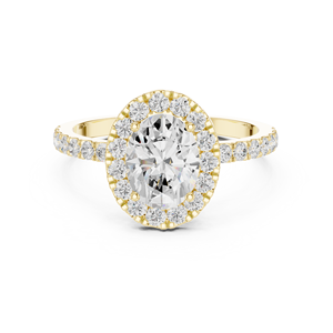 Luxury Oval Cut Halo Diamond Engagement <b>Ring</b> with Pavé Band Yellow Gold <b>Custom</b> Fine Jewelry Manufacturer - Product Image 3