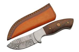 Cuchillo de Caza de Acero de Damasco con Mango de Madera y Funda de Cuero, Hoja Recta con Punta Caída de 7.5 Pulgadas de Largo, Grado Industrial OEM/ODM - Product Image 2