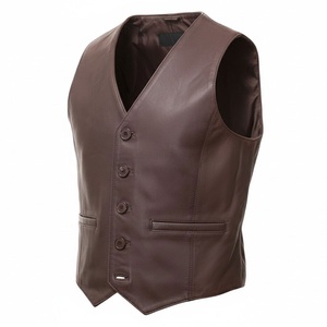 เสื้อกั๊กหนังผู้ชายเสื้อกั๊กหนังแท้สำหรับนักขี่จักรยานเสื้อกั๊กหนังแขนกุดแฟชั่นหนัง - Product Image 1