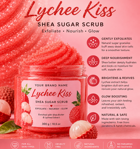 Exfoliante Corporal de Azúcar con Manteca de Karité Lychee Kiss, Exfoliante de Frutas Tropicales con Extractos de Lychee y Mandarina, Etiqueta Privada OEM, Venta al por Mayor - Product Image 3
