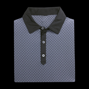 Polo de golf pour homme avec logo personnalisé, manches courtes, tricoté, de haute qualité, gris menthe à carreaux, polo de performance - Product Image 2